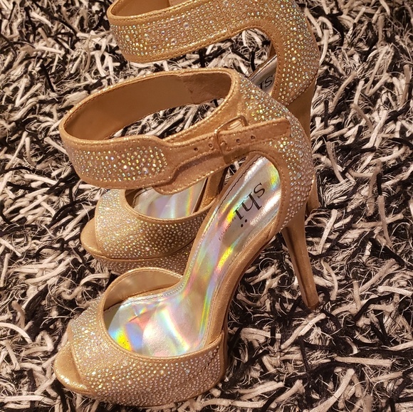 Gold and Rhinestone Heels - Picture 2 of 3